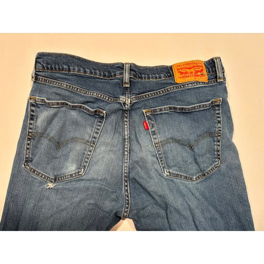 Levis 505 Regular Fit Straight Leg Jeans Mens 36x34 Blue Distressed Denim